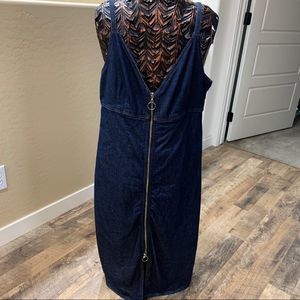 7 For All Mankind Denim Spaghetti Strap Empire Waist Dress W/Exposed Zipper